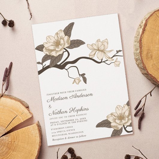Elegante  Minimal Magnolia bruiloft Kaart