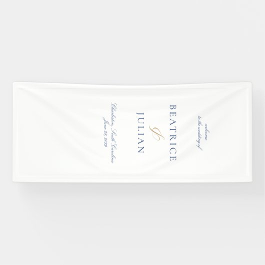 Elegante minimale blauw en wit bruiloft welkom spandoek (Horizontaal)