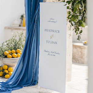 Elegante minimale blauw en wit bruiloft welkom spandoek