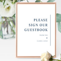 Elegante minimale blauwe bruiloft gast boek teken