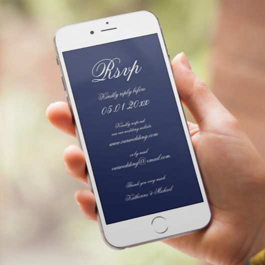 Elegante Minimale Blauwe Digitale Trouw-RSVP Kaart