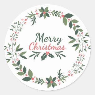 Elegante minimale bloemenvrolijke kersttypografie ronde sticker