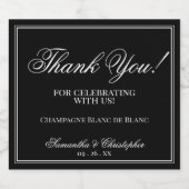 Elegante minimale bruiloft dank u wit op zwart sparkling wijnetiket (Enkel label)