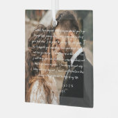 Elegante minimale bruiloft gelofte script paar fot glas ornament (Voorkant links)