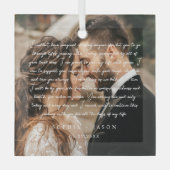 Elegante minimale bruiloft gelofte script paar fot glas ornament (Voorkant)