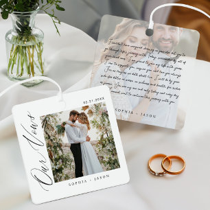 Elegante minimale bruiloft geloften paar foto's wi metalen ornament