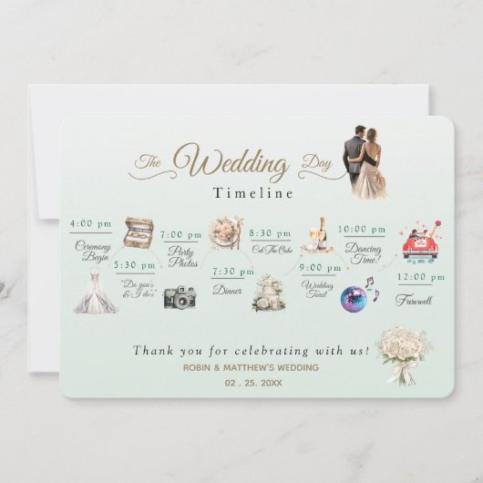 Elegante minimale bruiloft programma tijdlijn (Voorkant)