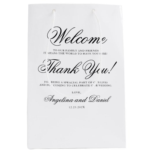 Elegante minimale bruiloft welkom medium cadeauzakje (Voorkant)