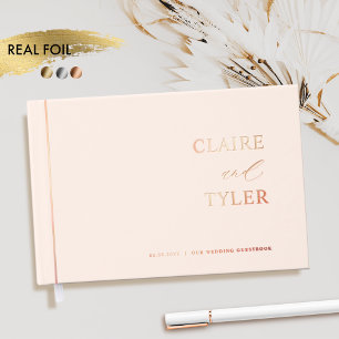 Elegante, minimale echte Folie en perzik bruiloft Gastenboek