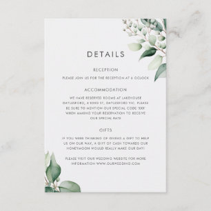 Elegante minimale eucalyptus groen bruiloft informatiekaartje