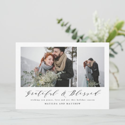 elegante minimale foto collage kerstscript feestdagenkaart (Staand voorkant)