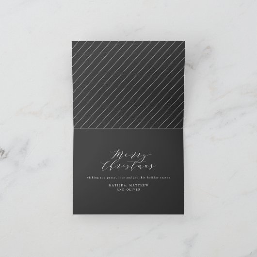 Elegante minimale foto Kerstscript zwart wit Feestdagen Kaart (Binnen)