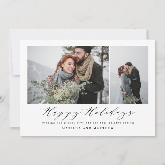 Elegante minimale fotocollage kerstscript feestdagenkaart (Voorkant)