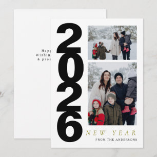 Elegante minimale gelukkige nieuwjaarsfamilie 2 fo feestdagenkaart