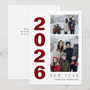 Elegante minimale gelukkige nieuwjaarsfamilie 2 fo feestdagenkaart