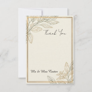 Elegante Minimale Gouden Botanische Lijn Kunst Tro Bedankkaart
