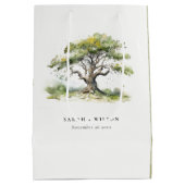 Elegante minimale groene Waterverf eikenboom bruil Medium Cadeauzakje (Achterkant)