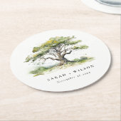 Elegante minimale groene Waterverf eikenboom bruil Ronde Kartonnen Onderzetter (Gebogen)