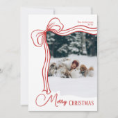 Elegante minimale hand getrokken rode boog kerst feestdagenkaart (Voorkant)