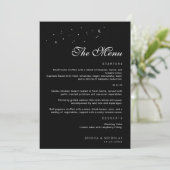Elegante minimale hemelse zwart-wit bruiloft menu (Staand voorkant)