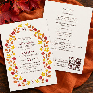 Elegante Minimale Herfstblad Frame QR Code Kaart