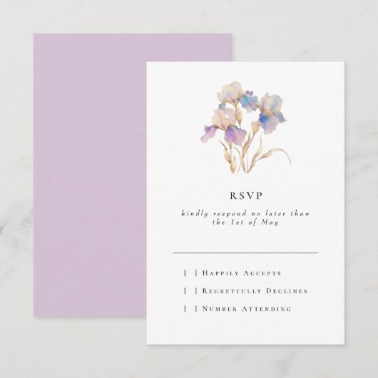 Elegante minimale iris bloemig RSVP kaartje (Voorkant / Achterkant)