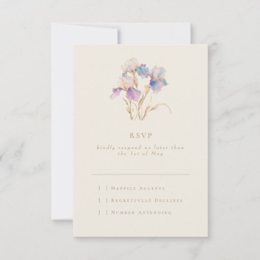 Elegante minimale iris bloemig RSVP kaartje (Voorkant)