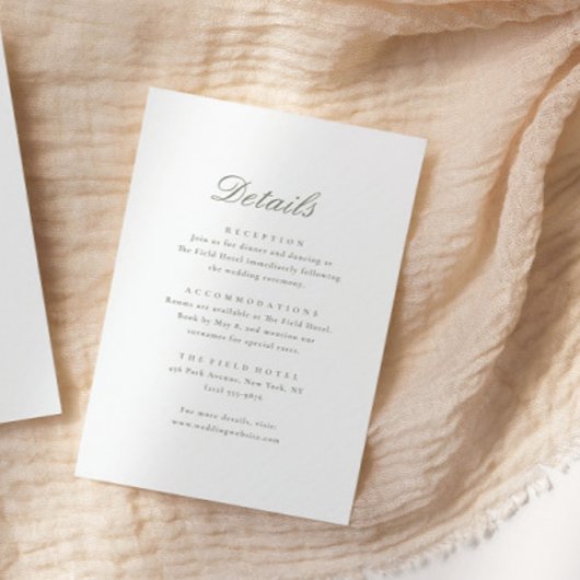 Elegante minimale kalligrafie script details bruil informatiekaartje