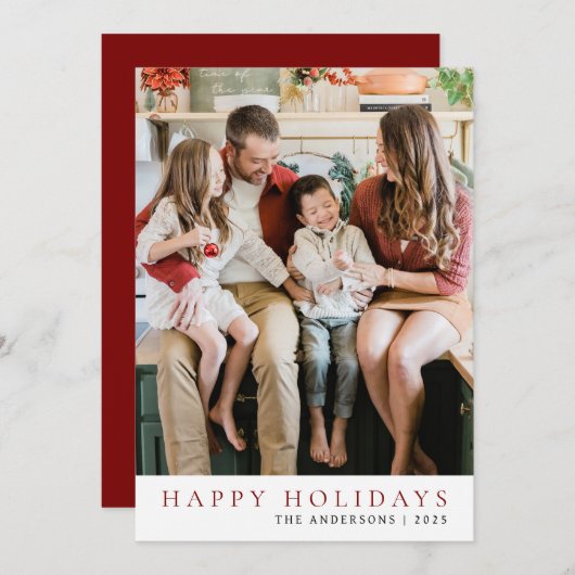 Elegante minimale kerst | Moderne familie 1 foto Feestdagenkaart (Voorkant / Achterkant)