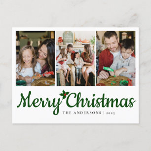 Elegante minimale kerst   Moderne familie 3 foto Feestdagenkaart