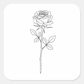 Elegante Minimale Lijnkunst Roos Vierkante Sticker