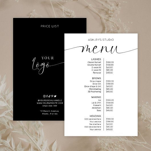 Elegante minimale Logo Business Menu prijslijst