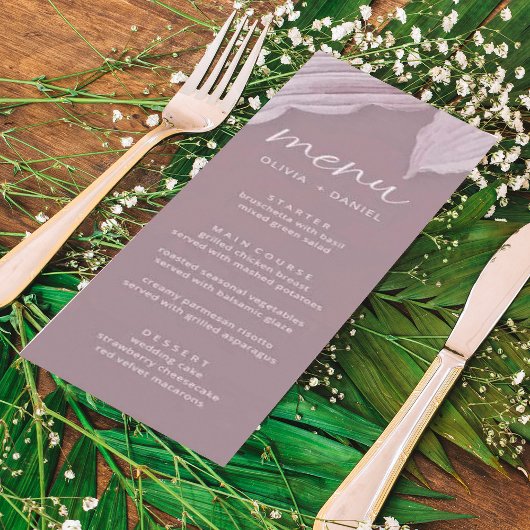 Elegante minimale Mauve Leaf bruiloft Menu