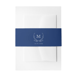 Elegante minimale monogram krans Marine Blauw Uitnodigingen Wikkel
