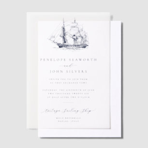 Elegante Minimale Nautilus Schip Illustratie Bruil Vellum Uitnodigingen