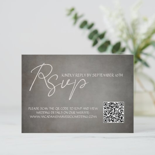 Elegante Minimale QR Code Bruiloft RSVP Response K Kaartje (Staand voorkant)