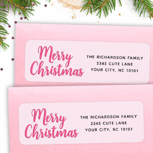 Elegante minimale roze vrolijke kerst etiket