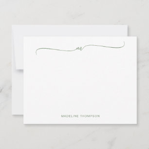 Elegante Minimale Sage Groene Monogram Kalligrafie Notitiekaartje