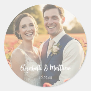 Elegante minimale schone neutrale rustieke foto br ronde sticker