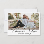 Elegante minimale script bruiloft foto bedankkaart (Voorkant)