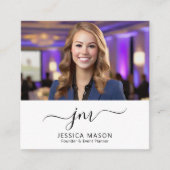 Elegante minimale script kalligrafie monogram foto vierkante visitekaartje (Voorkant)