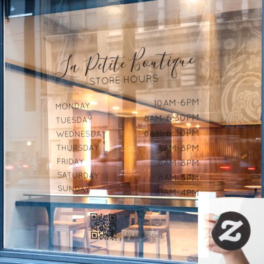 Elegante minimale Script Store Uren QR-code Raamsticker (Cafe Raam)