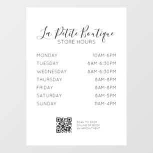 Elegante minimale Script Store Uren QR-code Raamsticker