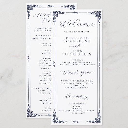 Elegante minimale script typografie rand bruiloft programma (Voorkant / Achterkant)