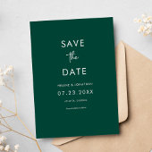 Elegante minimale smaragd groene bruiloft save the date