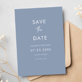 Elegante minimale stoffige blauwe bruiloft save the date