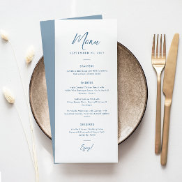Elegante minimale stoffige blauwe script tekst bru menu