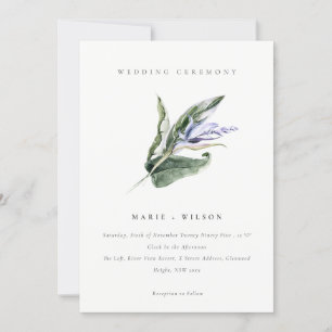 Elegante Minimale Tropische Bladige Blauwe Bloemig Kaart