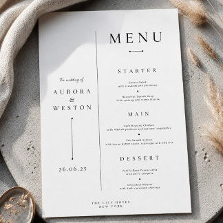 Elegante Minimale Trouwmenu Kaart Klassiek Modern