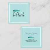 Elegante minimale turquoise nagellakslag vierkante visitekaartje (Voorkant / Achterkant)